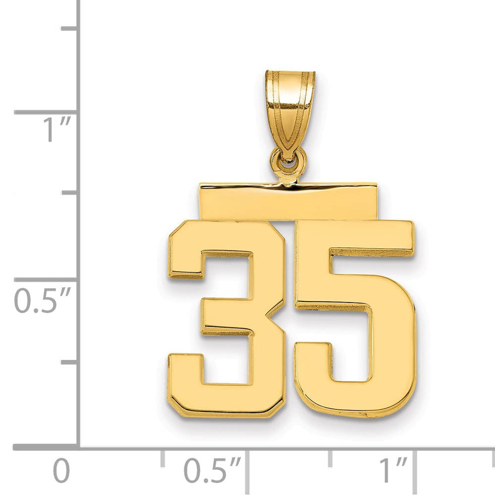 Alternate view of the 14k Yellow Gold, Athletic Collection Medium Polished Number 35 Pendant by The Black Bow Jewelry Co.