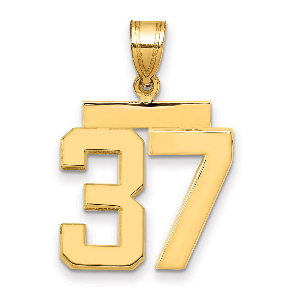 14k Yellow Gold, Athletic Collection Medium Polished Number 37 Pendant, Item P10444-37 by The Black Bow Jewelry Co.