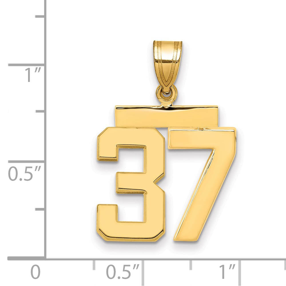 Alternate view of the 14k Yellow Gold, Athletic Collection Medium Polished Number 37 Pendant by The Black Bow Jewelry Co.