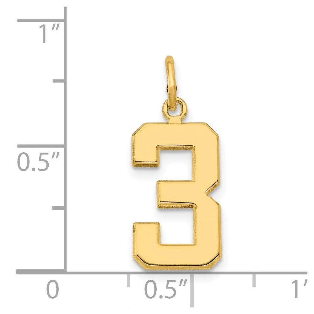 Alternate view of the 14k Yellow Gold, Athletic Collection Medium Polished Number 3 Pendant by The Black Bow Jewelry Co.