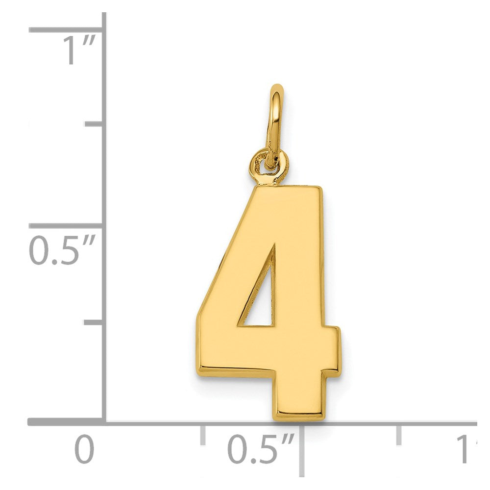 Alternate view of the 14k Yellow Gold, Athletic Collection Medium Polished Number 4 Pendant by The Black Bow Jewelry Co.