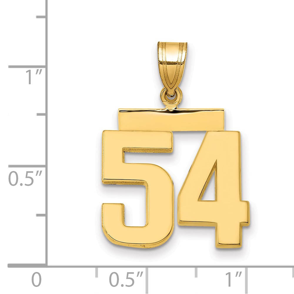 Alternate view of the 14k Yellow Gold, Athletic Collection Medium Polished Number 54 Pendant by The Black Bow Jewelry Co.