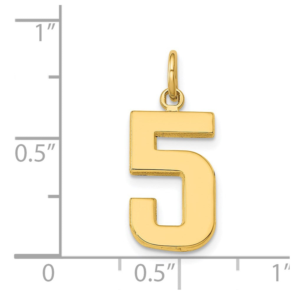 Alternate view of the 14k Yellow Gold, Athletic Collection Medium Polished Number 5 Pendant by The Black Bow Jewelry Co.