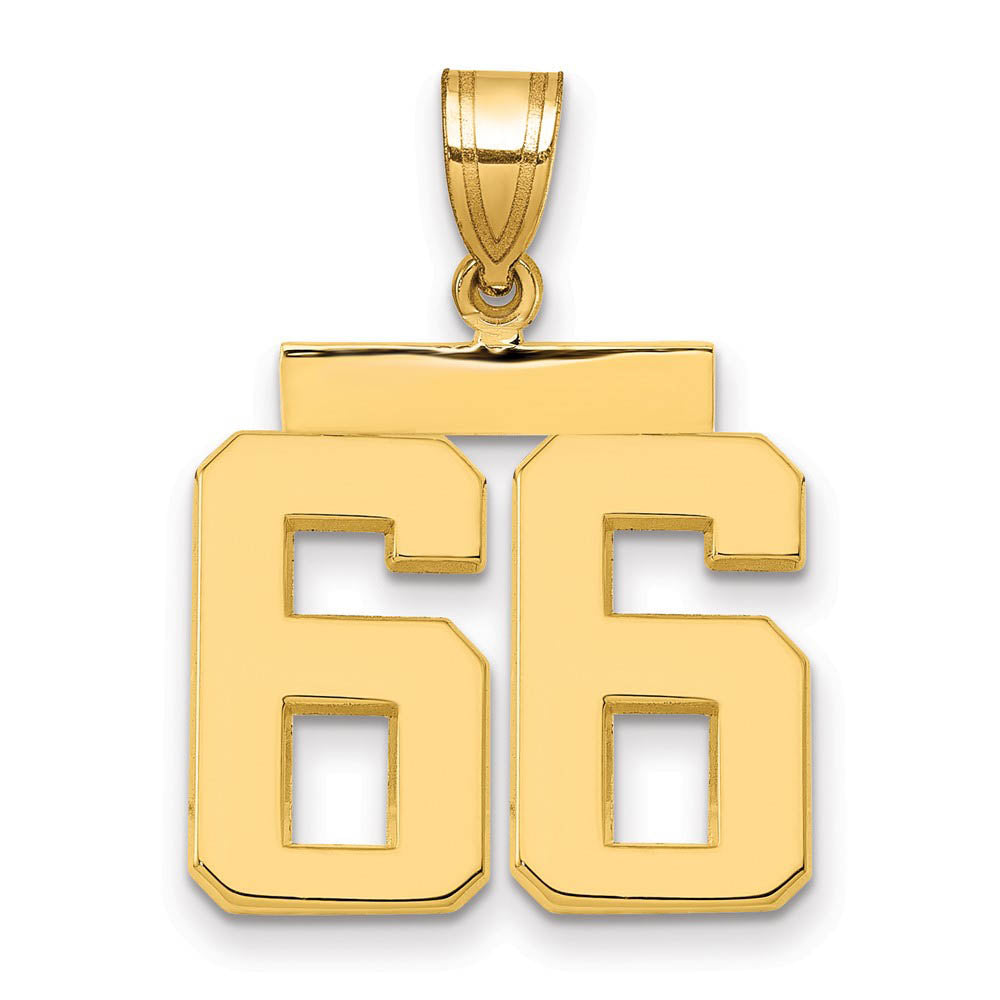 14k Yellow Gold, Athletic Collection Medium Polished Number 66 Pendant, Item P10444-66 by The Black Bow Jewelry Co.