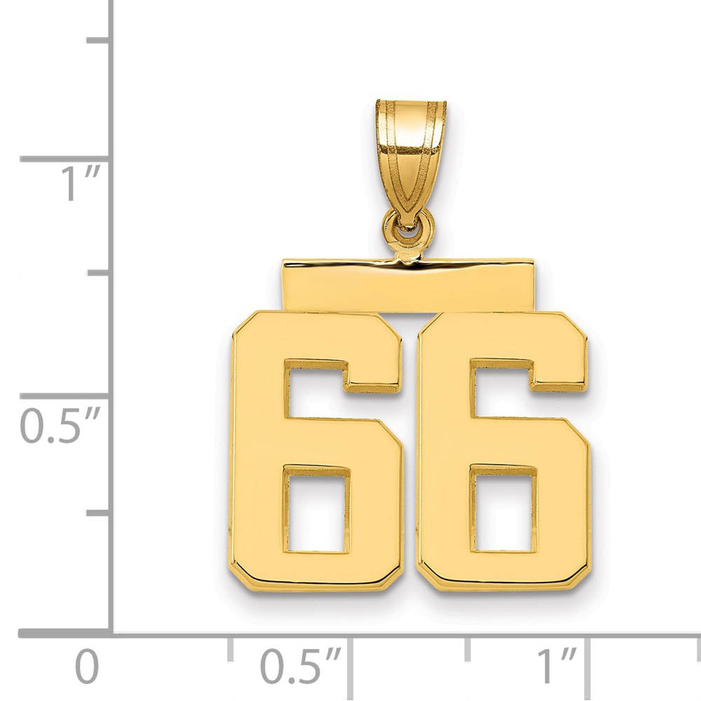 Alternate view of the 14k Yellow Gold, Athletic Collection Medium Polished Number 66 Pendant by The Black Bow Jewelry Co.