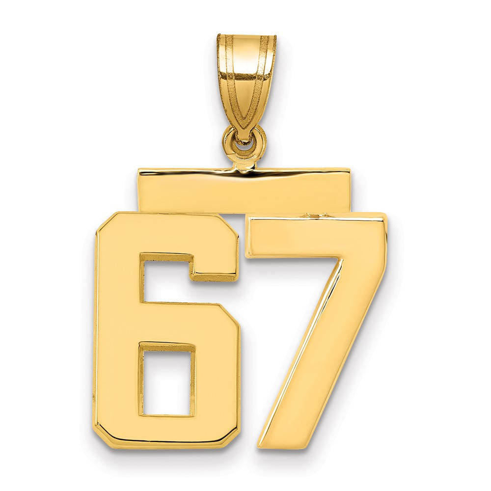 14k Yellow Gold, Athletic Collection Medium Polished Number 67 Pendant, Item P10444-67 by The Black Bow Jewelry Co.