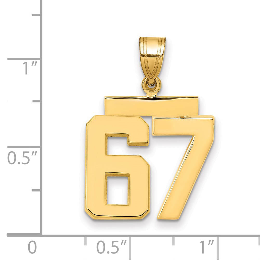 Alternate view of the 14k Yellow Gold, Athletic Collection Medium Polished Number 67 Pendant by The Black Bow Jewelry Co.