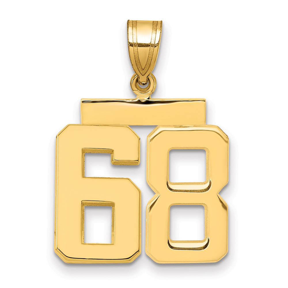 14k Yellow Gold, Athletic Collection Medium Polished Number 68 Pendant, Item P10444-68 by The Black Bow Jewelry Co.