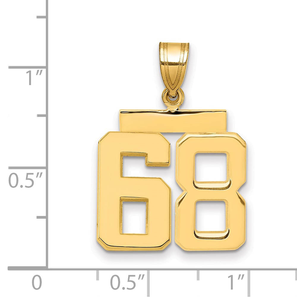Alternate view of the 14k Yellow Gold, Athletic Collection Medium Polished Number 68 Pendant by The Black Bow Jewelry Co.