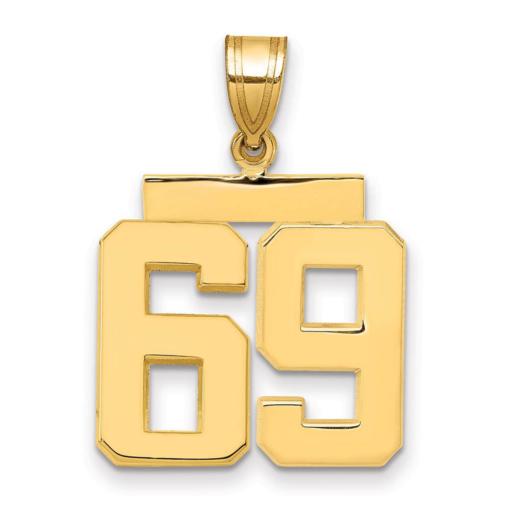 14k Yellow Gold, Athletic Collection Medium Polished Number 69 Pendant, Item P10444-69 by The Black Bow Jewelry Co.