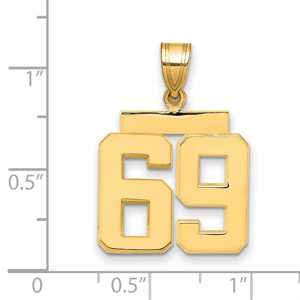 Alternate view of the 14k Yellow Gold, Athletic Collection Medium Polished Number 69 Pendant by The Black Bow Jewelry Co.