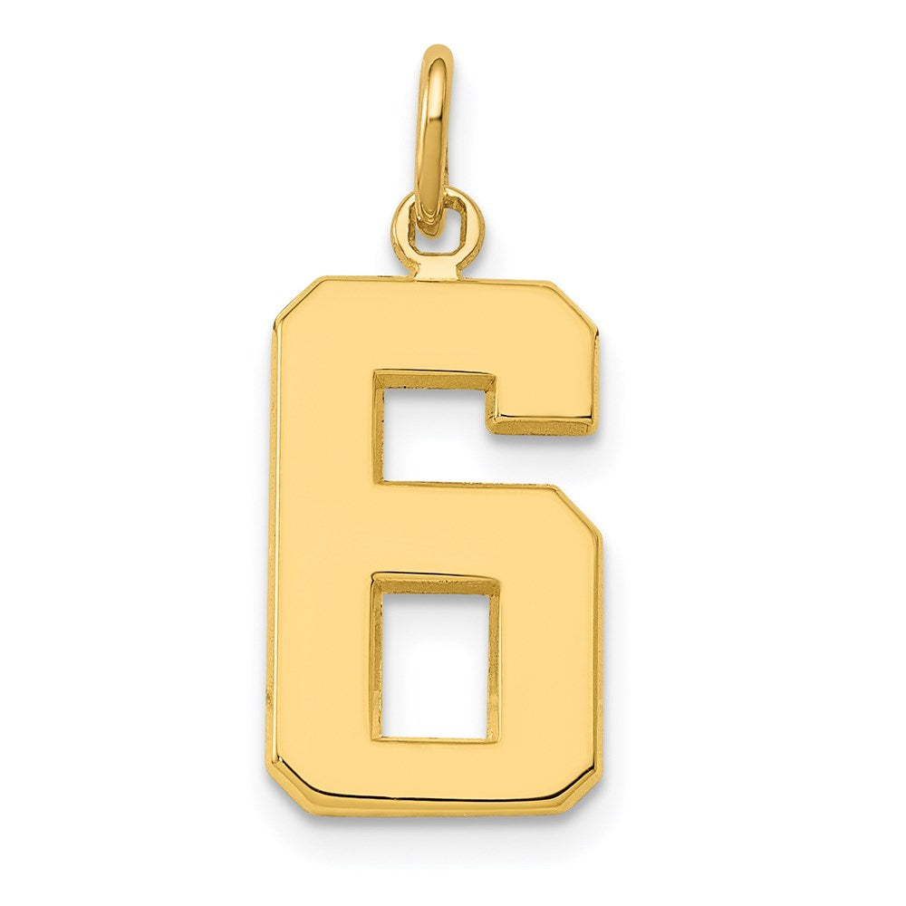 14k Yellow Gold, Athletic Collection Medium Polished Number 6 Pendant, Item P10444-6 by The Black Bow Jewelry Co.