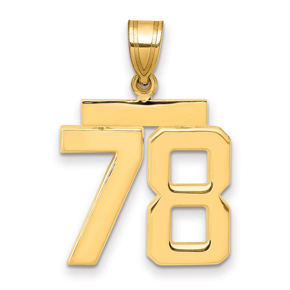 14k Yellow Gold, Athletic Collection Medium Polished Number 78 Pendant, Item P10444-78 by The Black Bow Jewelry Co.