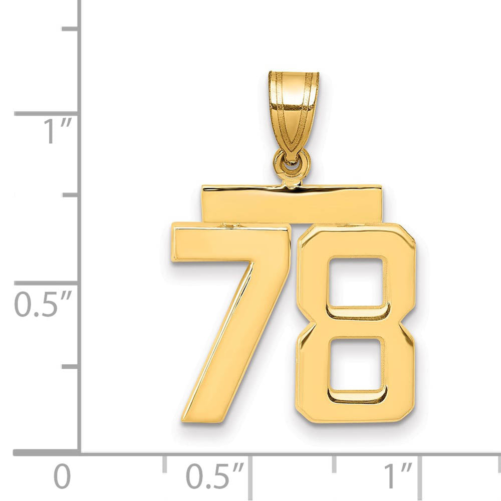 Alternate view of the 14k Yellow Gold, Athletic Collection Medium Polished Number 78 Pendant by The Black Bow Jewelry Co.