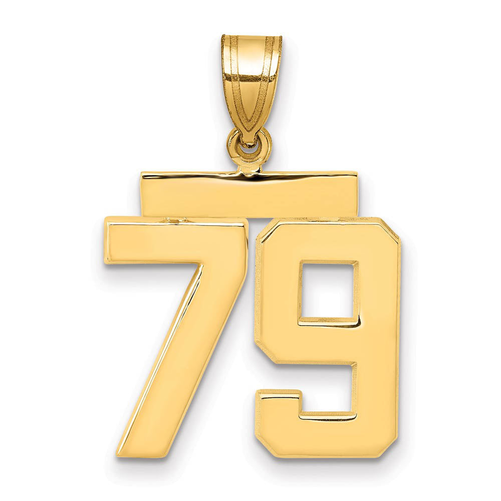 14k Yellow Gold, Athletic Collection Medium Polished Number 79 Pendant, Item P10444-79 by The Black Bow Jewelry Co.