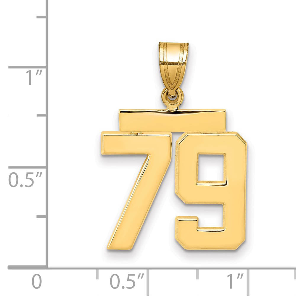 Alternate view of the 14k Yellow Gold, Athletic Collection Medium Polished Number 79 Pendant by The Black Bow Jewelry Co.