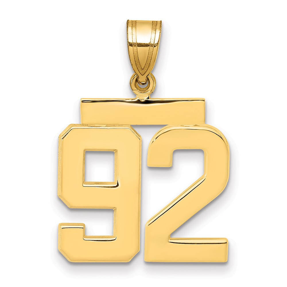 14k Yellow Gold, Athletic Collection Medium Polished Number 92 Pendant, Item P10444-92 by The Black Bow Jewelry Co.