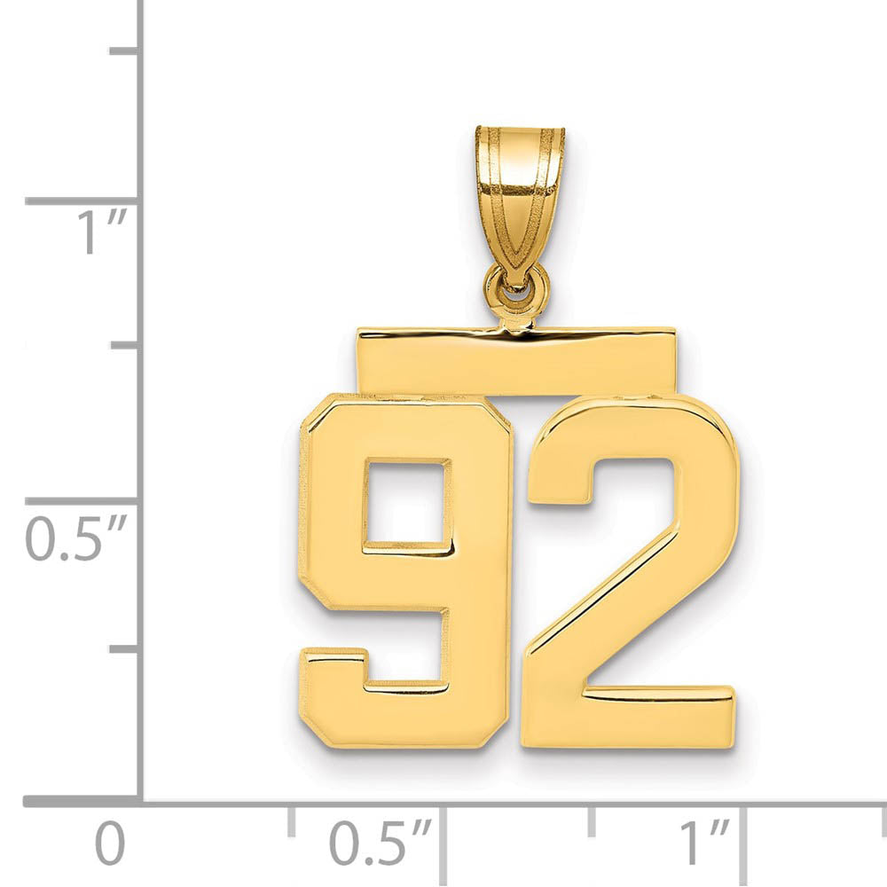 Alternate view of the 14k Yellow Gold, Athletic Collection Medium Polished Number 92 Pendant by The Black Bow Jewelry Co.