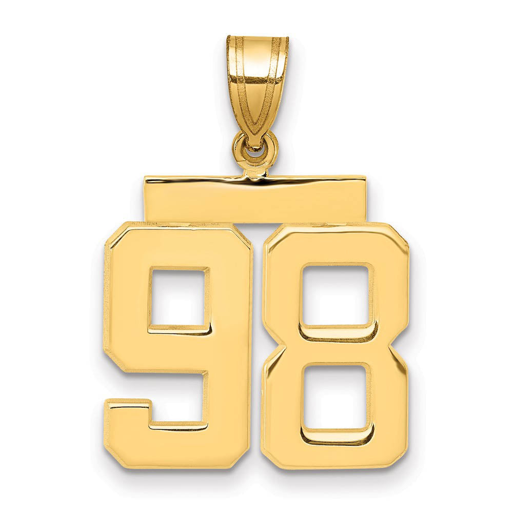 14k Yellow Gold, Athletic Collection Medium Polished Number 98 Pendant, Item P10444-98 by The Black Bow Jewelry Co.