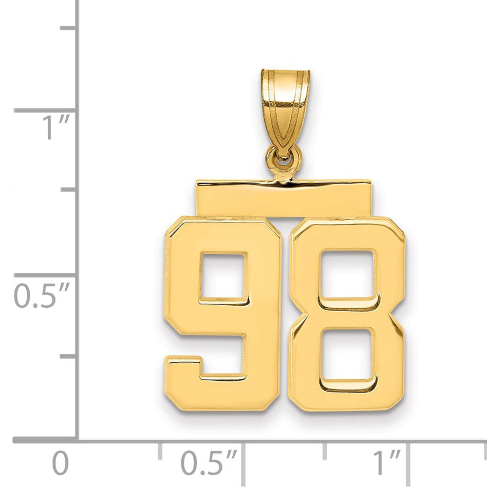 Alternate view of the 14k Yellow Gold, Athletic Collection Medium Polished Number 98 Pendant by The Black Bow Jewelry Co.