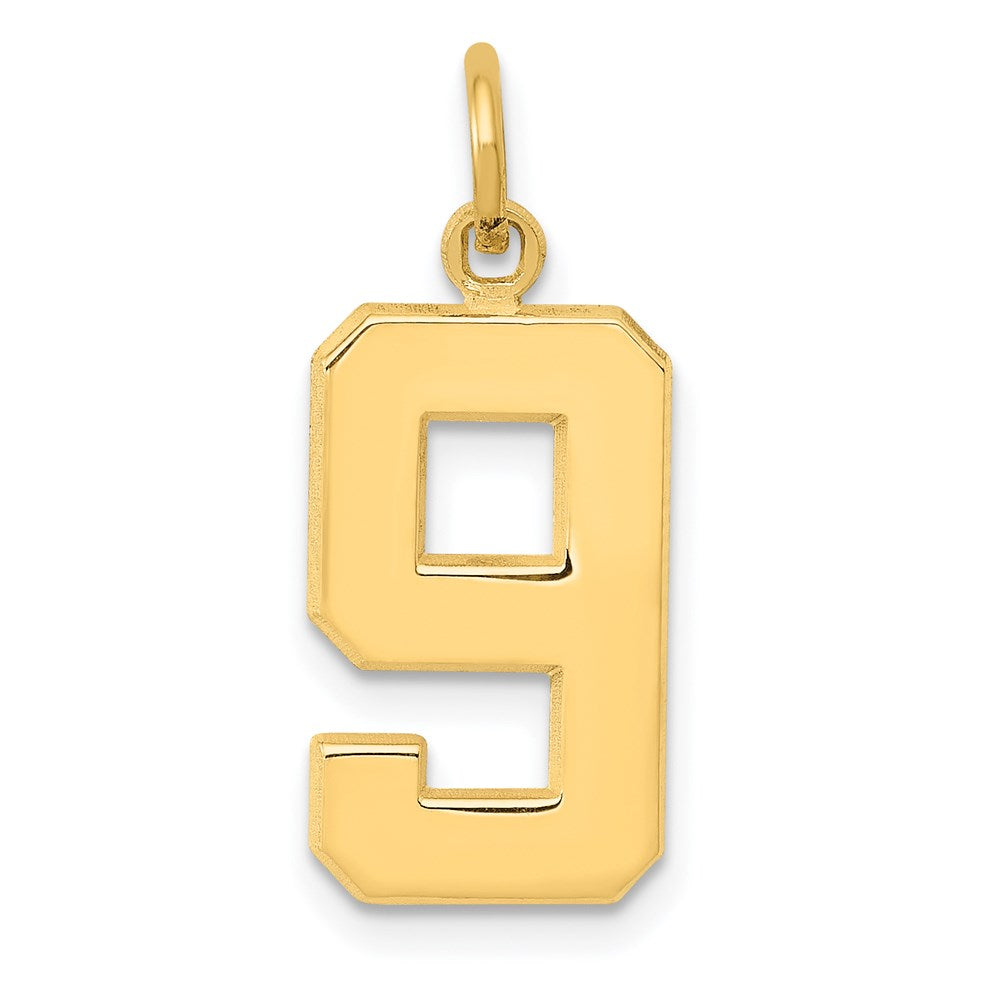 14k Yellow Gold, Athletic Collection Medium Polished Number 9 Pendant, Item P10444-9 by The Black Bow Jewelry Co.