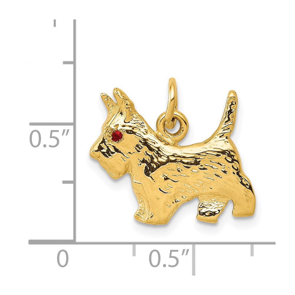 Alternate view of the 14k Yellow Gold and Ruby 3D Scottie Charm or Pendant by The Black Bow Jewelry Co.