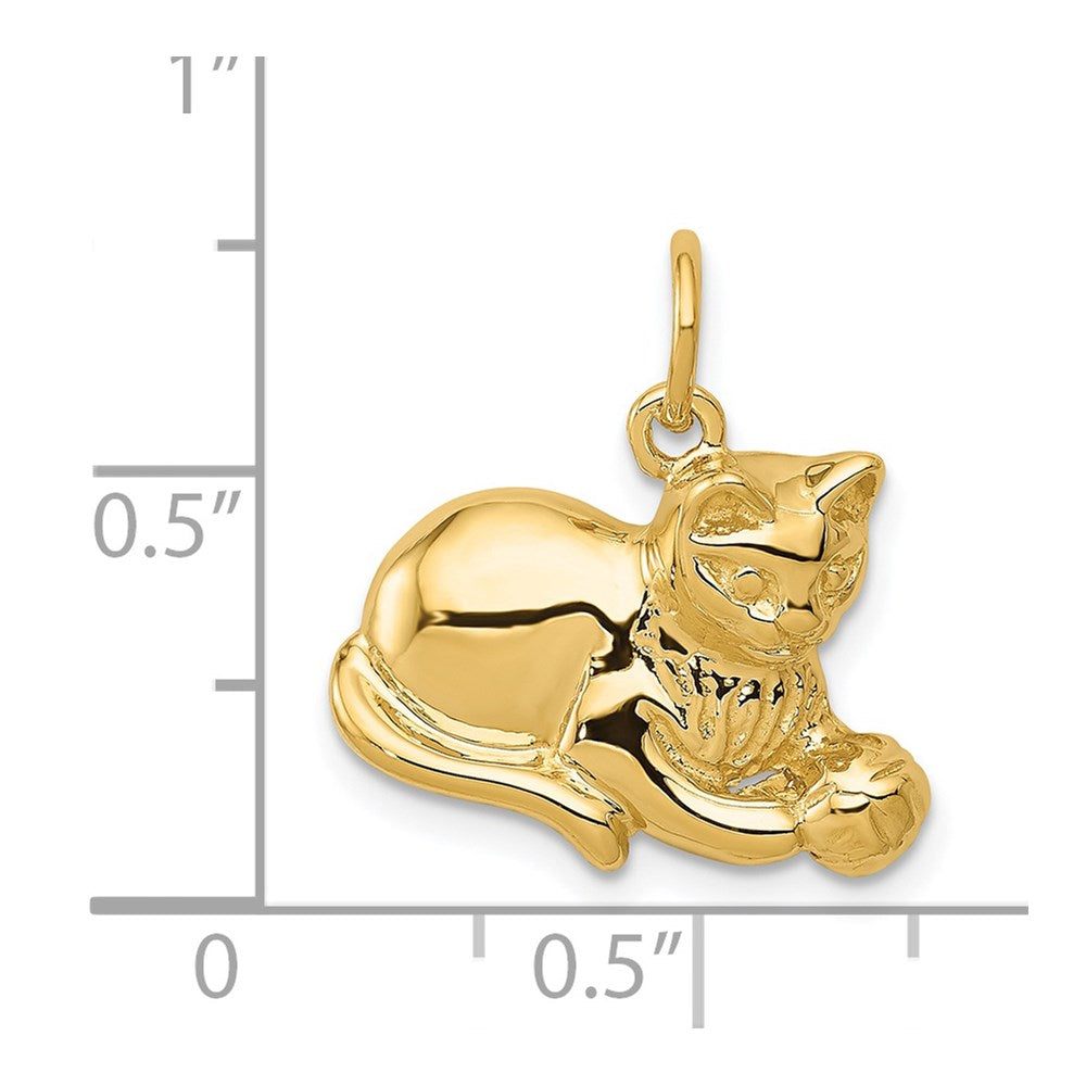 Alternate view of the 14k Yellow Gold 2D Cat and Ball Charm or Pendant by The Black Bow Jewelry Co.
