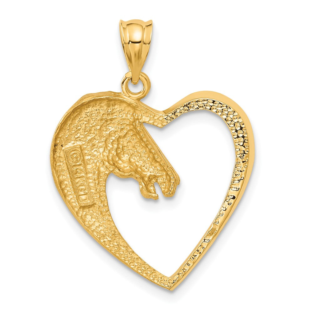 Alternate view of the 14k Yellow Gold Horse Head and Heart Pendant, 22mm by The Black Bow Jewelry Co.