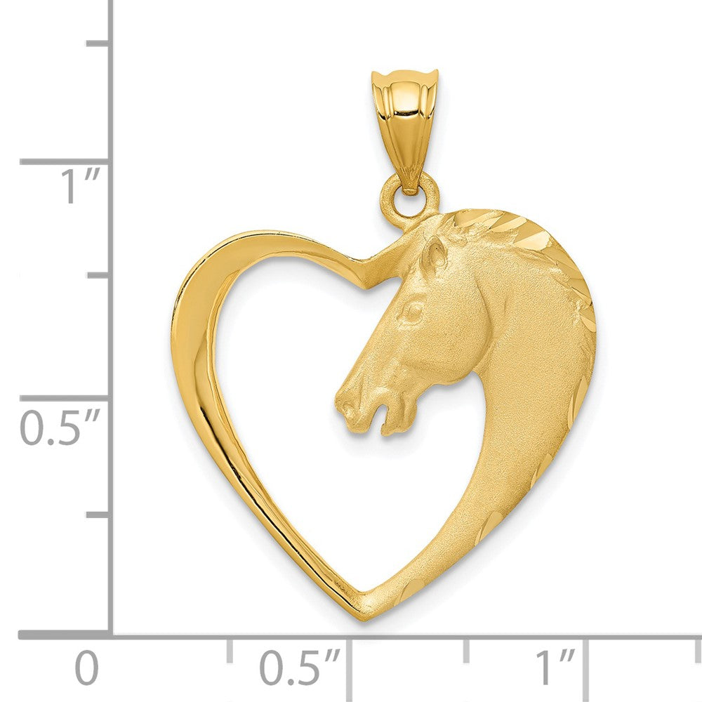 Alternate view of the 14k Yellow Gold Horse Head and Heart Pendant, 22mm by The Black Bow Jewelry Co.