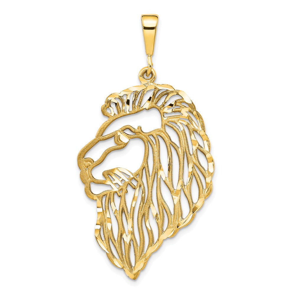 14k Yellow Gold Large Diamond Cut Filigree Lion&#39;s Head Pendant, Item P10479 by The Black Bow Jewelry Co.