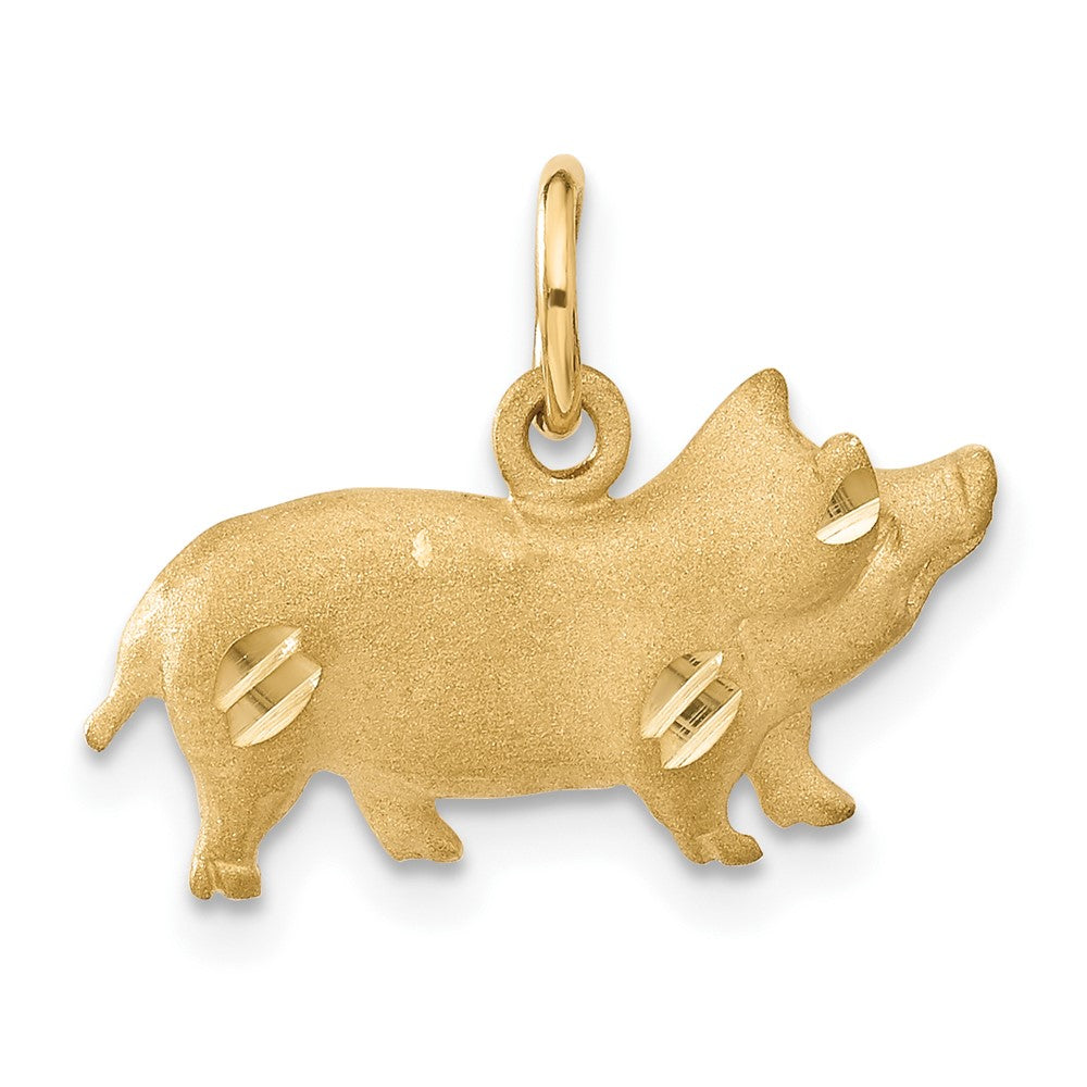 14k Yellow Gold 2D Satin and Diamond Cut Pig Charm or Pendant, Item P10481 by The Black Bow Jewelry Co.
