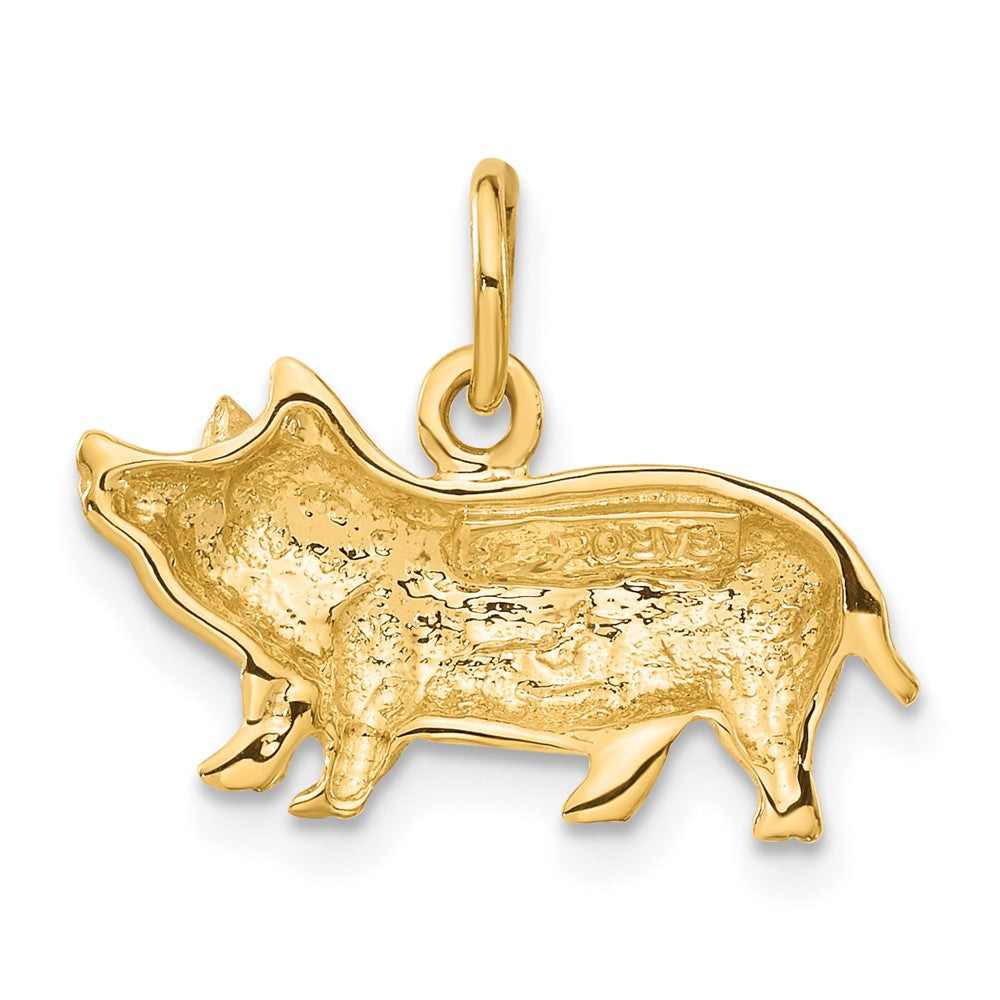 Alternate view of the 14k Yellow Gold 2D Satin and Diamond Cut Pig Charm or Pendant by The Black Bow Jewelry Co.