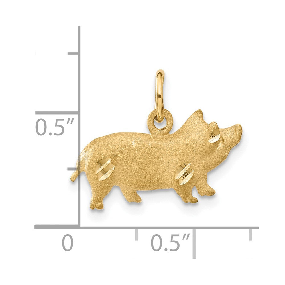 Alternate view of the 14k Yellow Gold 2D Satin and Diamond Cut Pig Charm or Pendant by The Black Bow Jewelry Co.