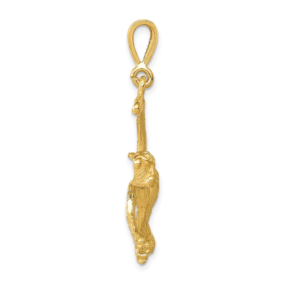 Alternate view of the 14k Yellow Gold Polished and Textured Monkey Pendant by The Black Bow Jewelry Co.