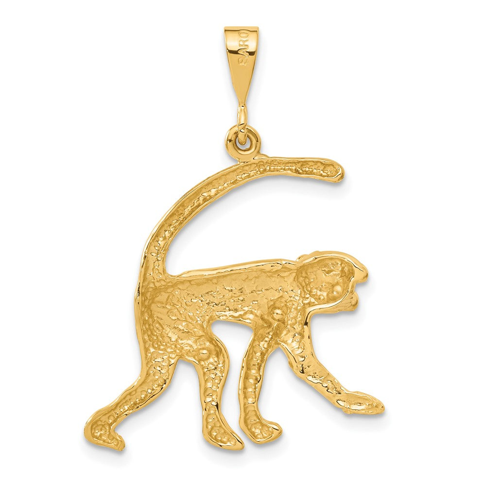 Alternate view of the 14k Yellow Gold Polished and Textured Monkey Pendant by The Black Bow Jewelry Co.