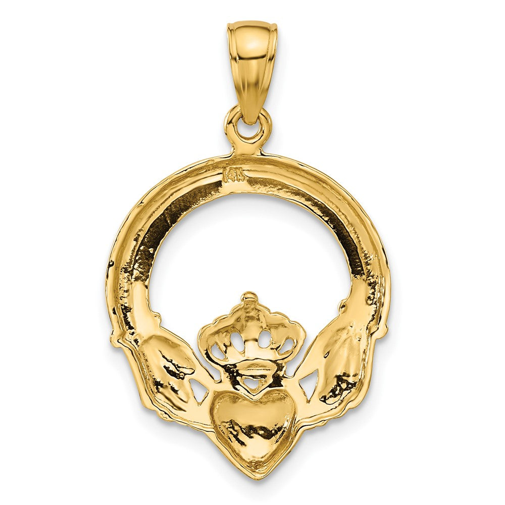 Alternate view of the 14k Yellow Gold Polished Claddagh Pendant, 18mm by The Black Bow Jewelry Co.