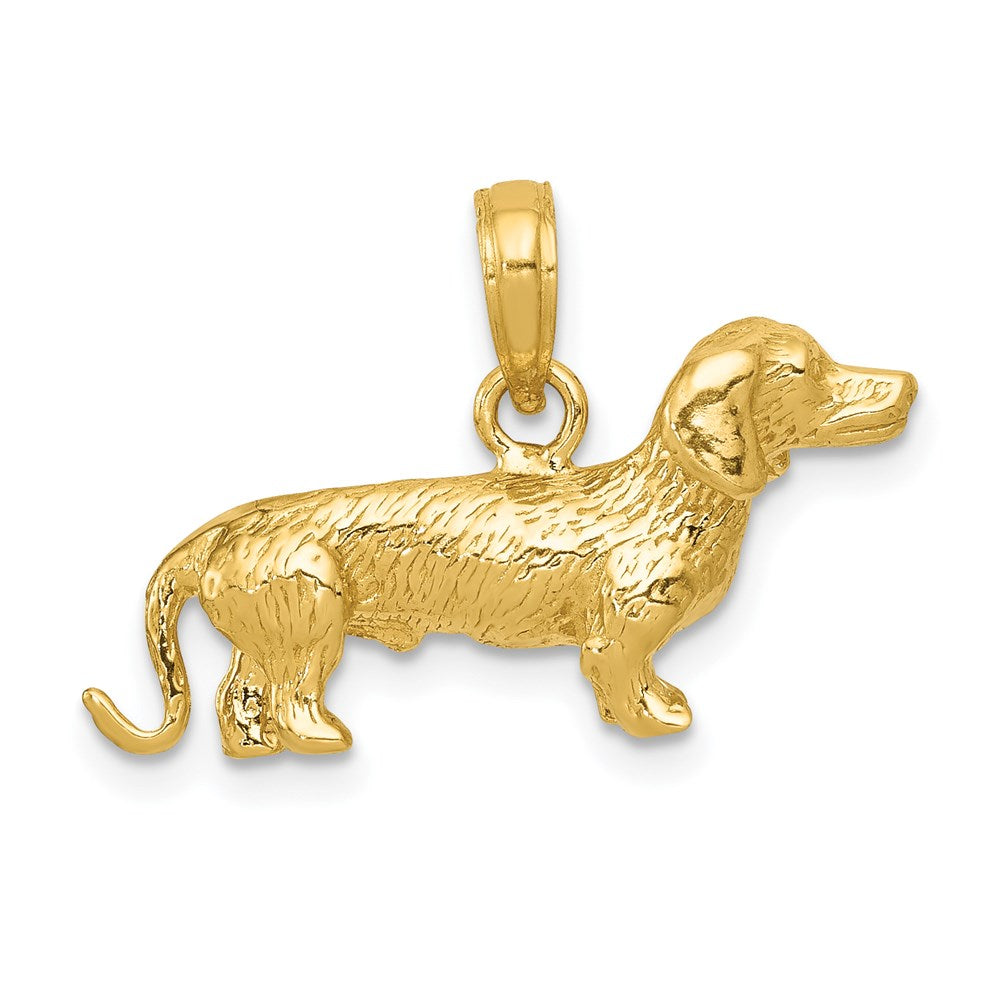 14k Yellow Gold 3D Wire Haired Dachshund Pendant, Item P10494 by The Black Bow Jewelry Co.