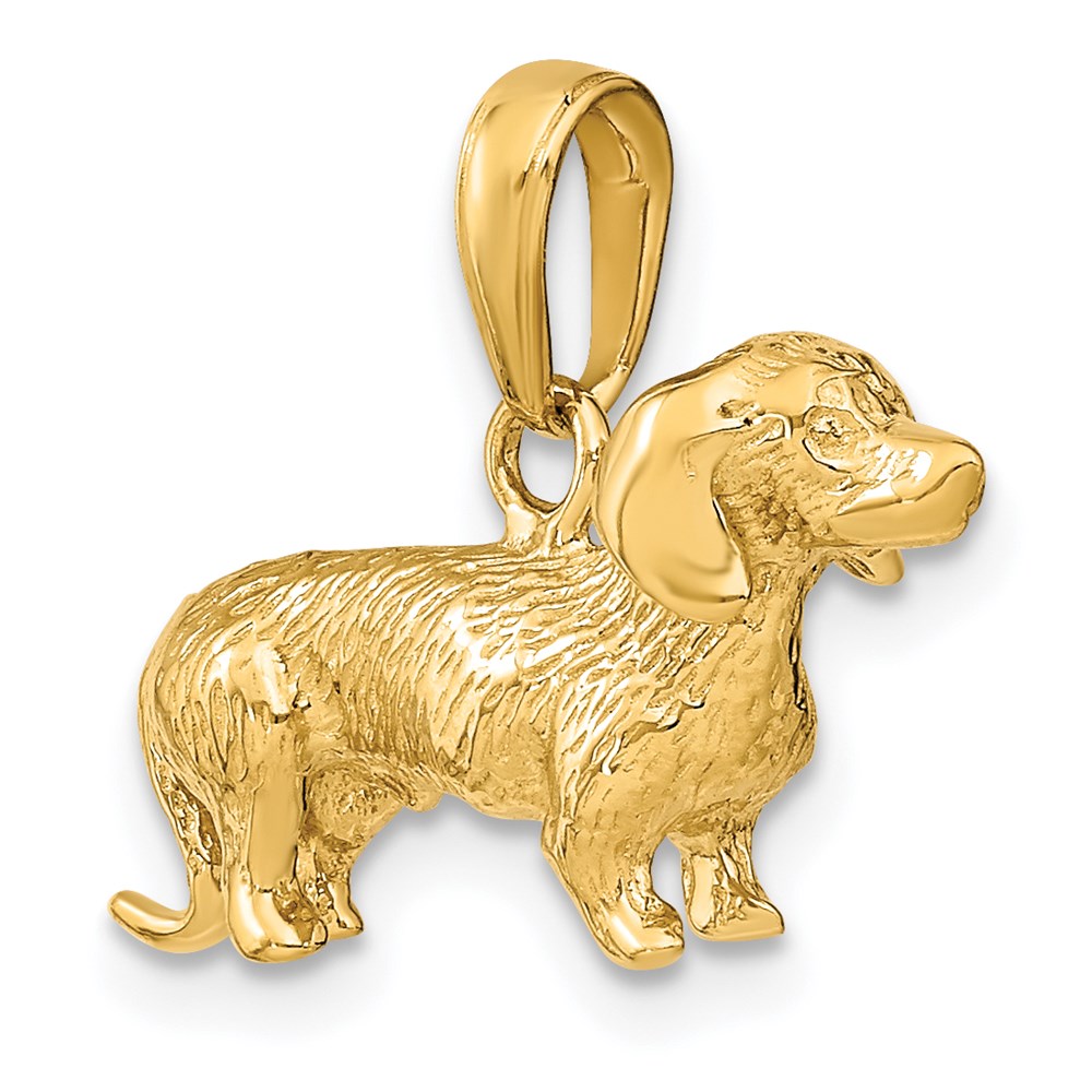 Alternate view of the 14k Yellow Gold 3D Wire Haired Dachshund Pendant by The Black Bow Jewelry Co.