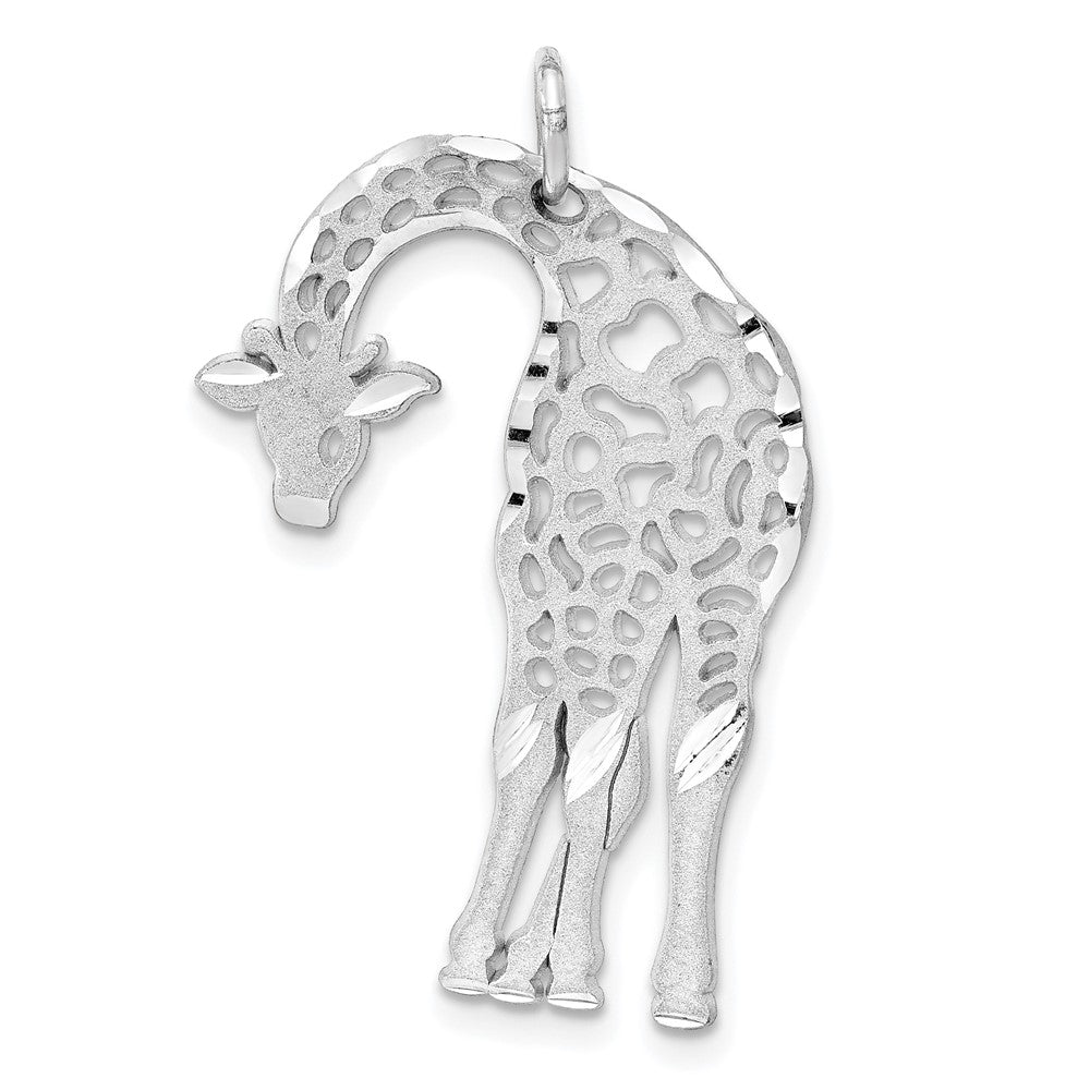 14k White Gold Satin and Diamond Cut Giraffe Pendant, Item P10498 by The Black Bow Jewelry Co.
