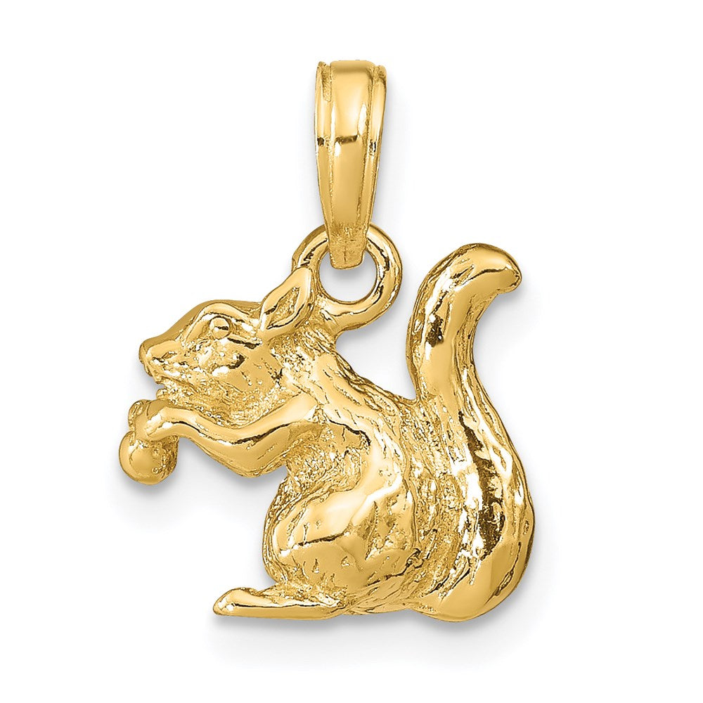 14k Yellow Gold 3D Squirrel with Nut Pendant, Item P10500 by The Black Bow Jewelry Co.