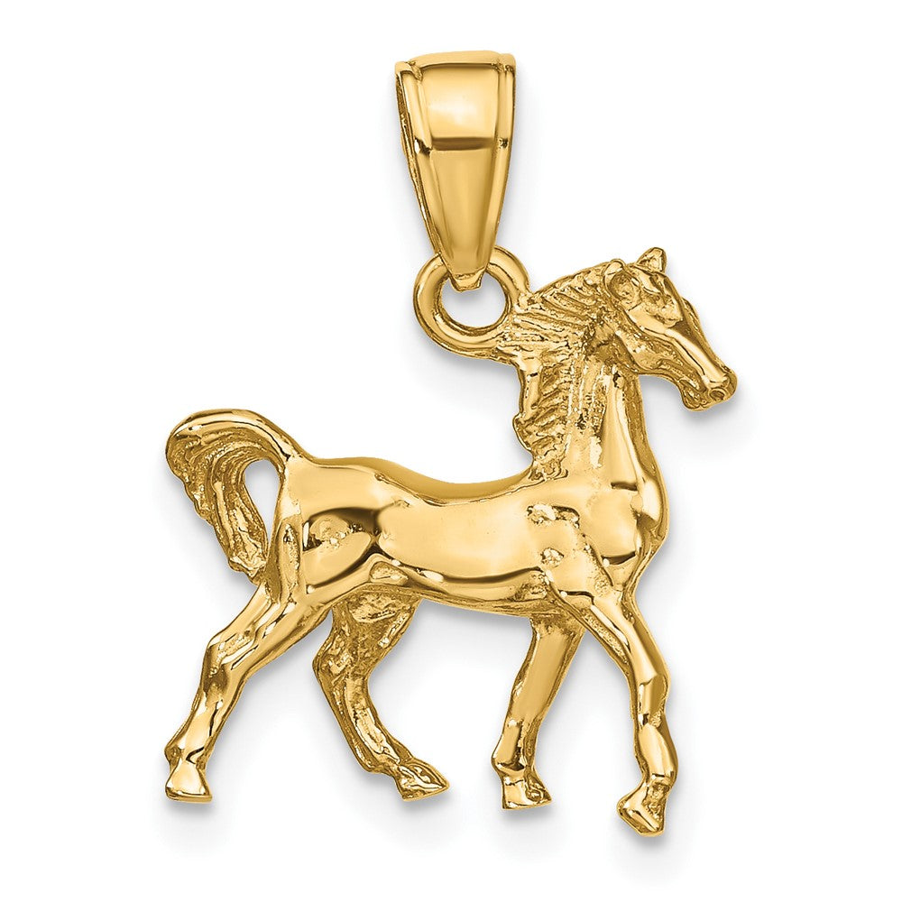 Alternate view of the 14k Yellow Gold 3D Small Walking Horse Pendant by The Black Bow Jewelry Co.