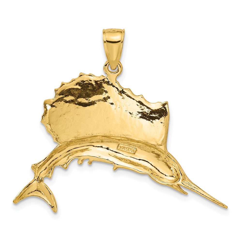 Alternate view of the 14k Yellow Gold Large Polished Sailfish Pendant by The Black Bow Jewelry Co.