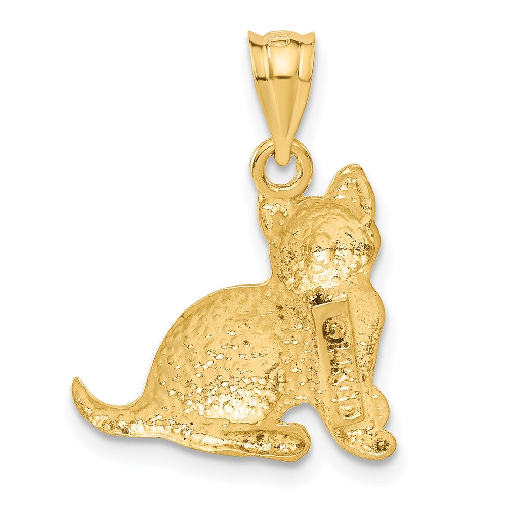 Alternate view of the 14k Yellow Gold Satin and Polished, Diamond Cut Cat Pendant by The Black Bow Jewelry Co.