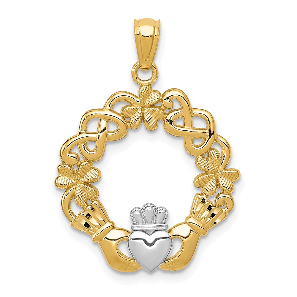 14k Yellow Gold and White Rhodium Irish Claddagh Pendant, 20mm, Item P10515 by The Black Bow Jewelry Co.