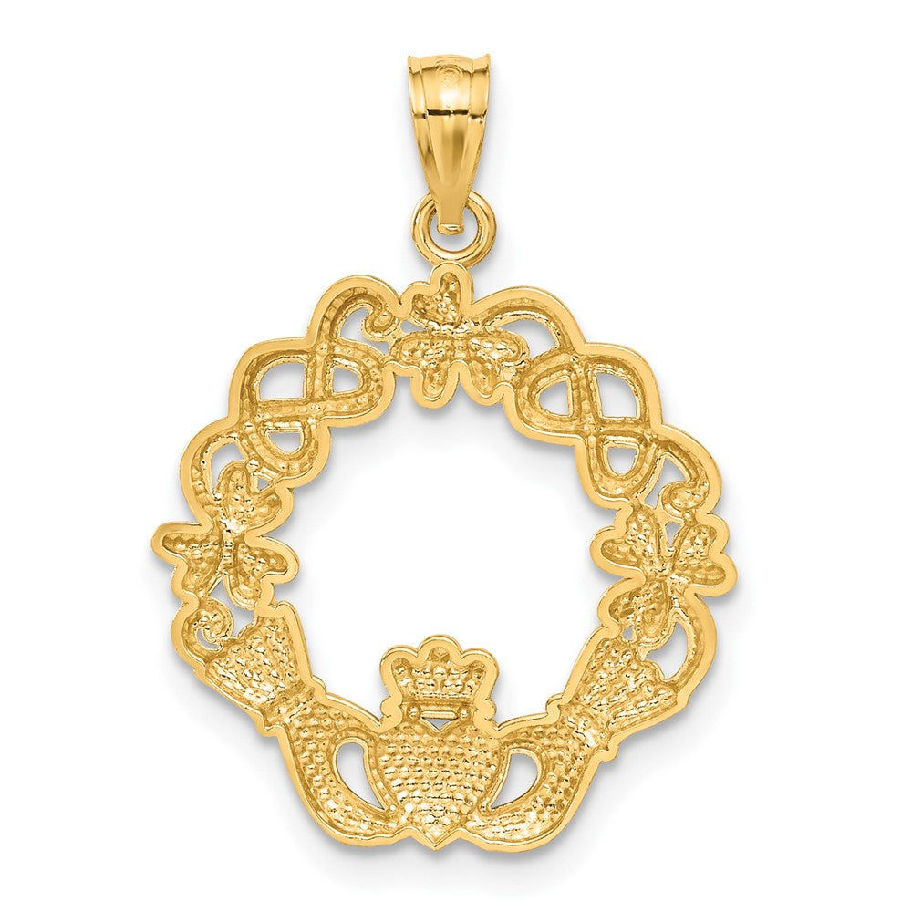 Alternate view of the 14k Yellow Gold and White Rhodium Irish Claddagh Pendant, 20mm by The Black Bow Jewelry Co.