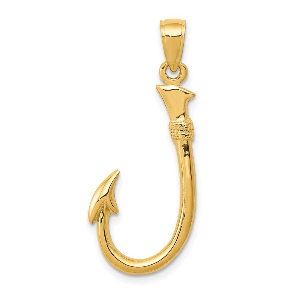 14k Yellow Gold 3D Fishhook Pendant, Item P10523 by The Black Bow Jewelry Co.