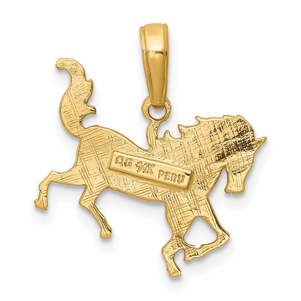 Alternate view of the 14k Yellow Gold Ornate Horse Pendant, 17mm by The Black Bow Jewelry Co.