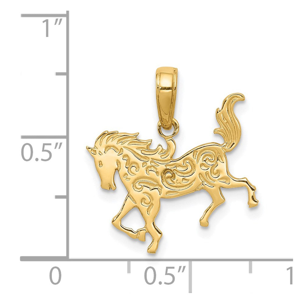 Alternate view of the 14k Yellow Gold Ornate Horse Pendant, 17mm by The Black Bow Jewelry Co.
