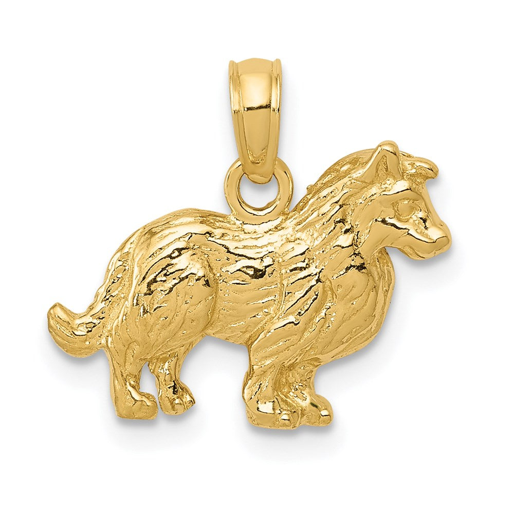 14k Yellow Gold Small Textured Collie Pendant, Item P10531 by The Black Bow Jewelry Co.