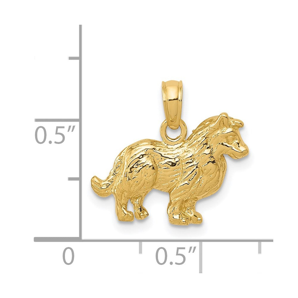 Alternate view of the 14k Yellow Gold Small Textured Collie Pendant by The Black Bow Jewelry Co.